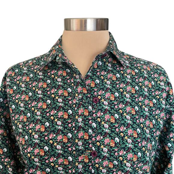 VTG John Henry 100% Cotton Green Dark Floral Button Up Shirt Sz 10 Fall Casual - Picture 3 of 9